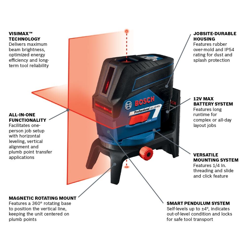 Bosch 12V Max Connected Cross-Line Laser with Plumb Points - Flockneti
