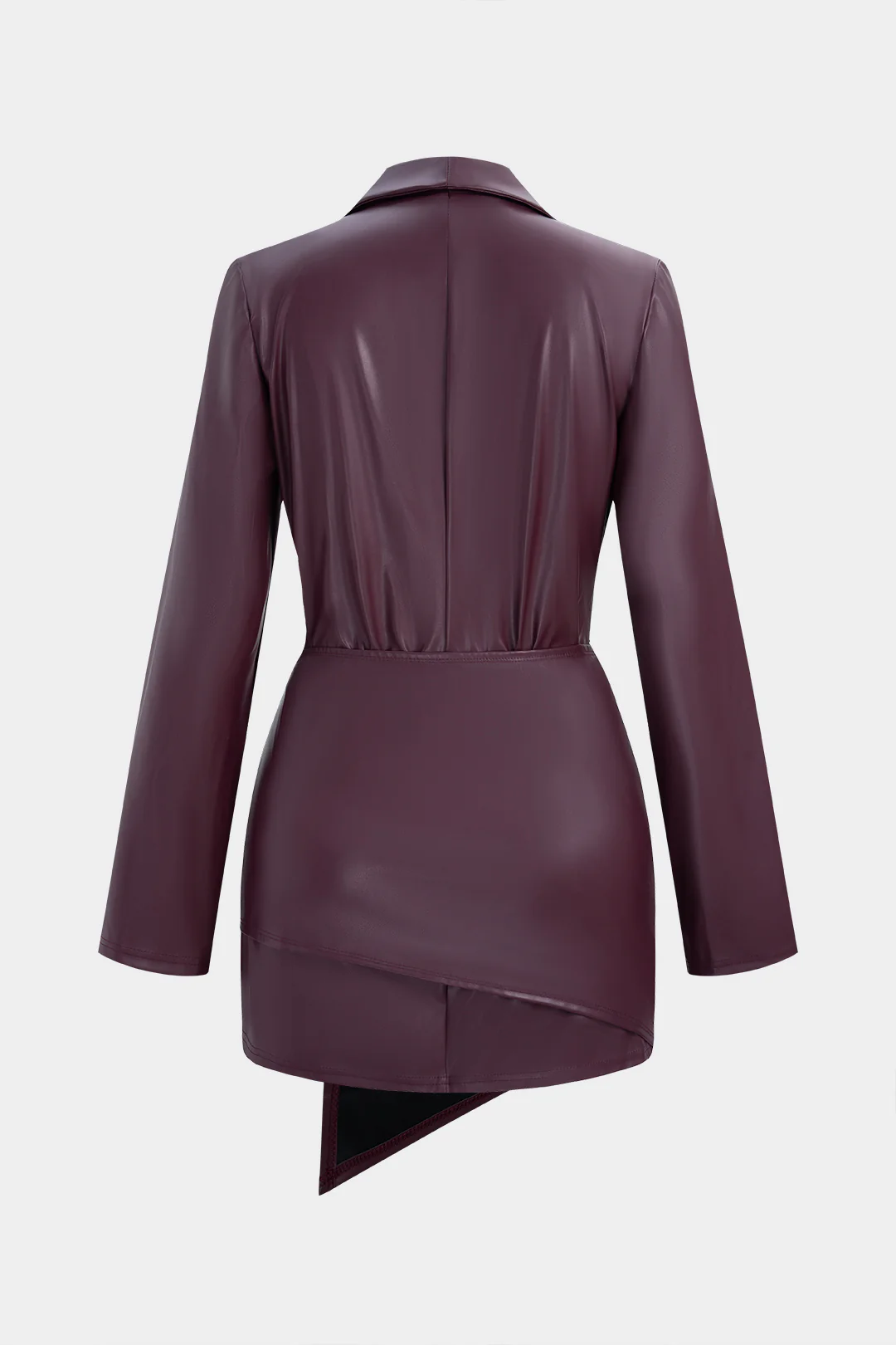 Faux Leather V-Neck Button Long-Sleeve Dress And Irregular Draping Mini Skirt Set - Flockneti