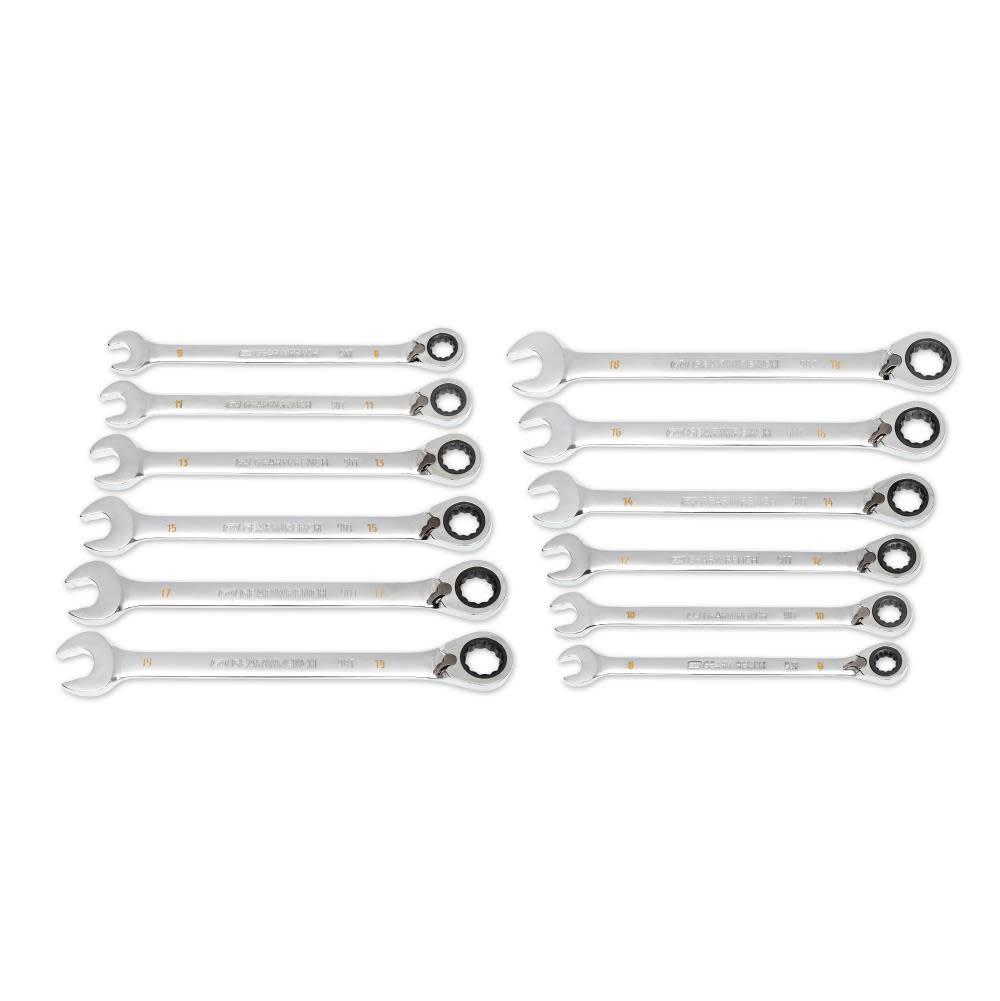 GEARWRENCH Ratcheting Wrench Set 90 Tooth 12 Point Metric Reversible 12pc - Flockneti