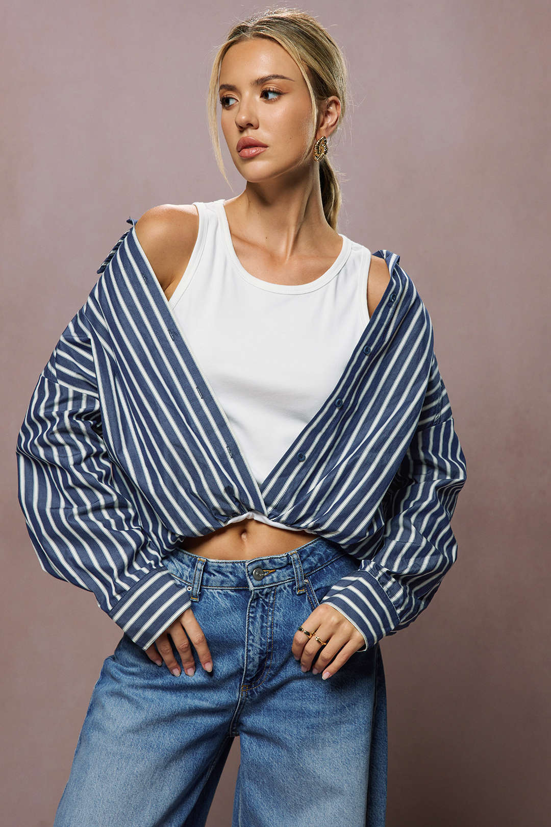 Stripes Print Button Long-Sleeve Shirt - Flockneti