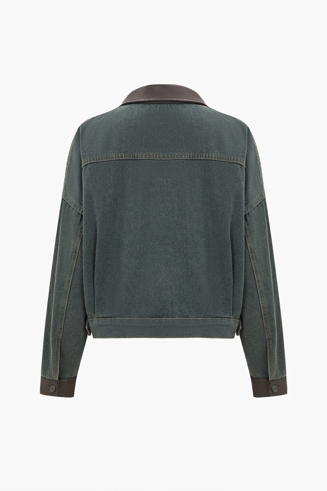 Denim Patchwork Faux Leather Pocket Outerwear - Flockneti