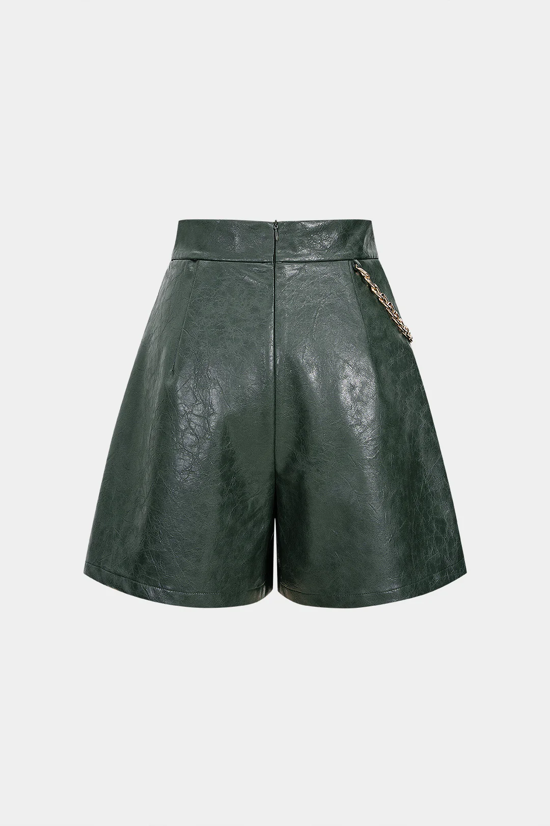 Faux Leather Metallic Asymmetrical Shorts - Flockneti