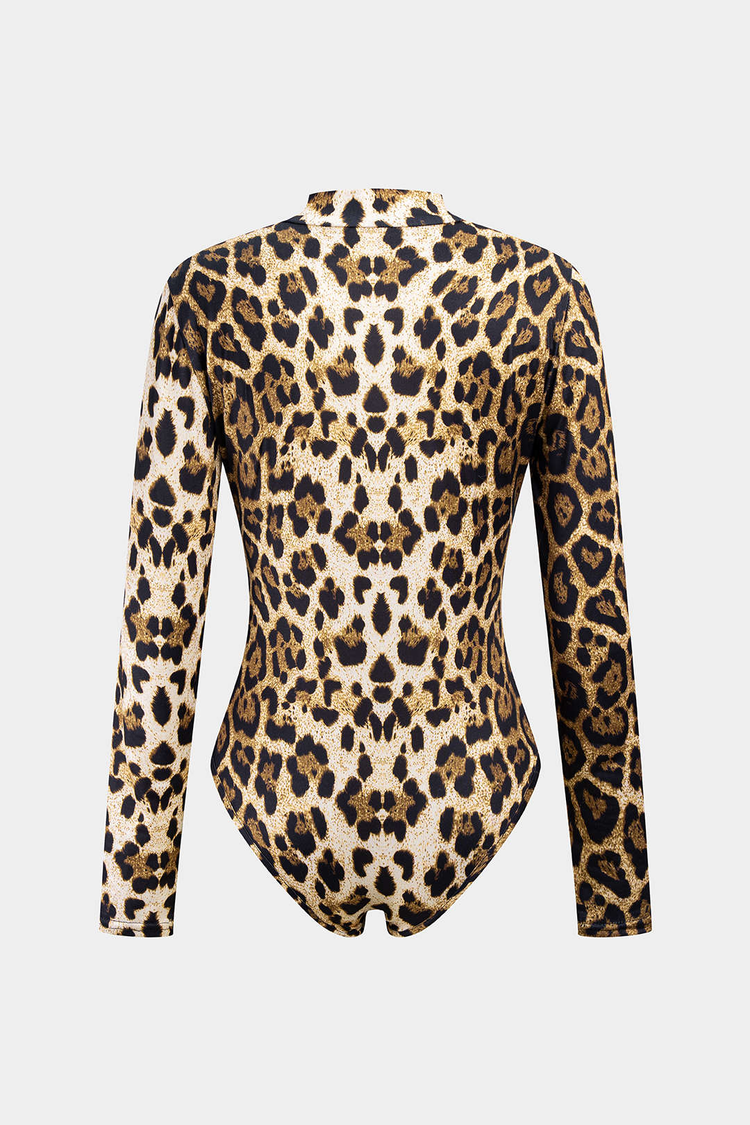 Leopard Print Mock Neck Long Sleeve Bodysuit - Flockneti