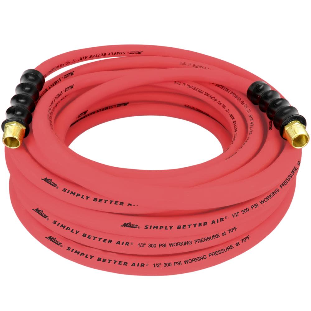 Milton ULR 1/2″ ID x 50′ (1/2″ MNPT) Ultra Lightweight Rubber Air Hose for Extreme Environments - Flockneti