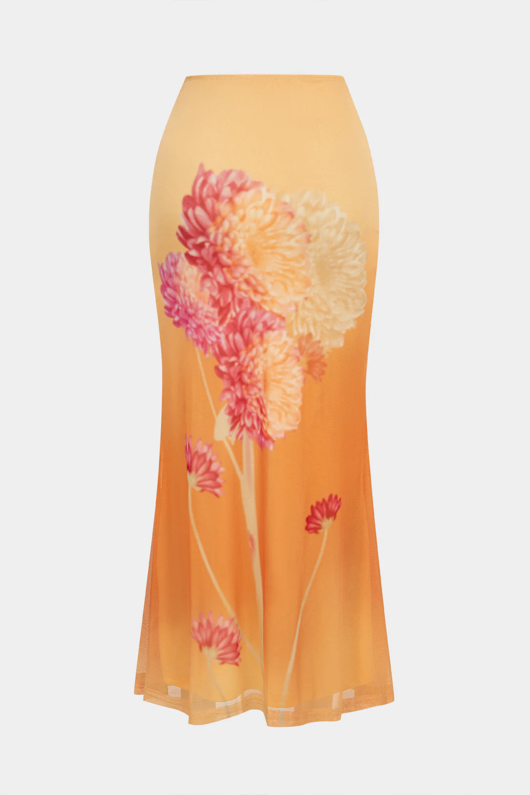 Floral Print Mesh High Waist Skirt - Flockneti