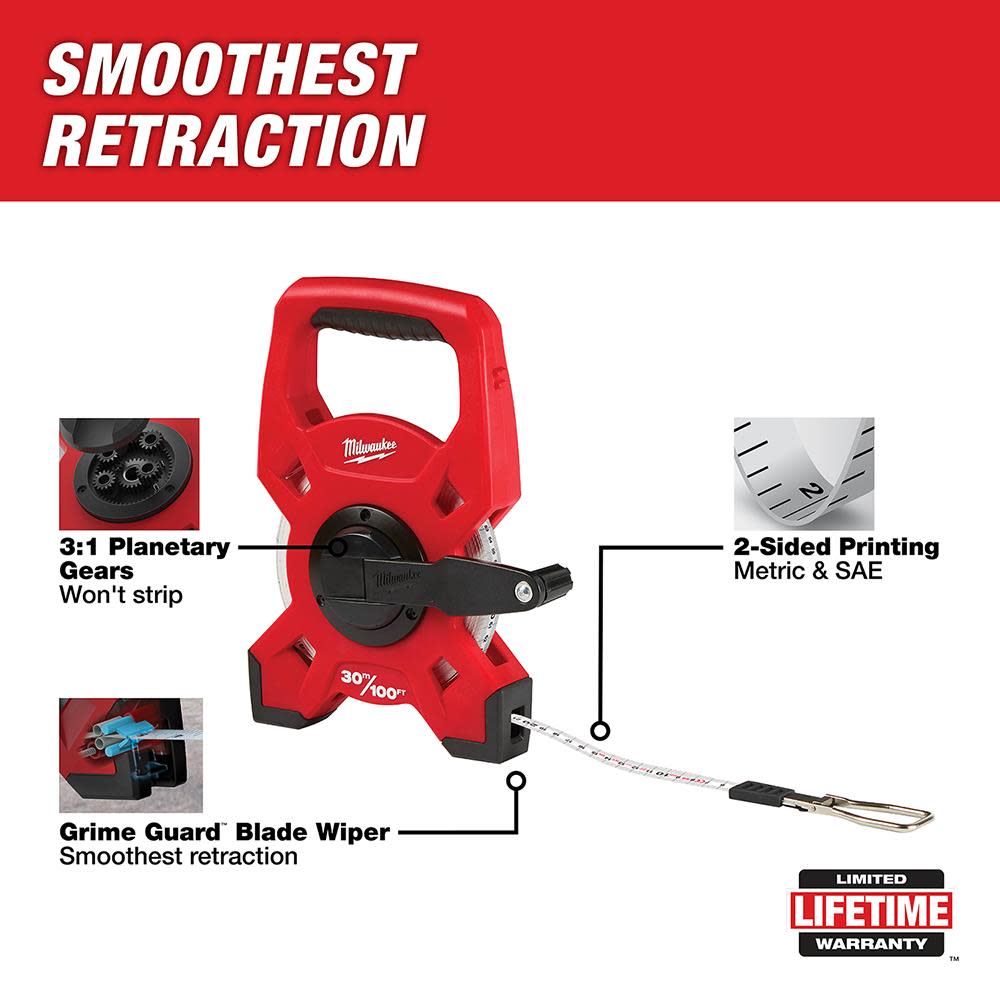 Milwaukee 30m/100′ Fiberglass Open Reel Long Tape - Flockneti