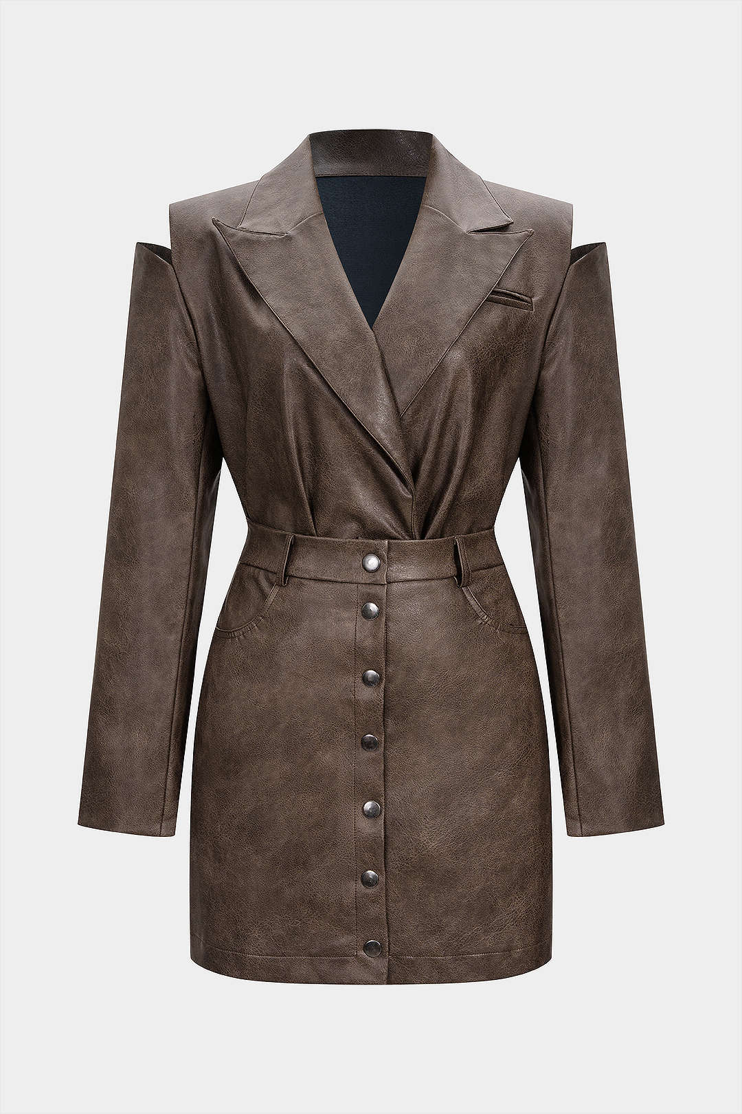 Faux Leather Cut Out Jacket And Mini Skirt Set - Flockneti