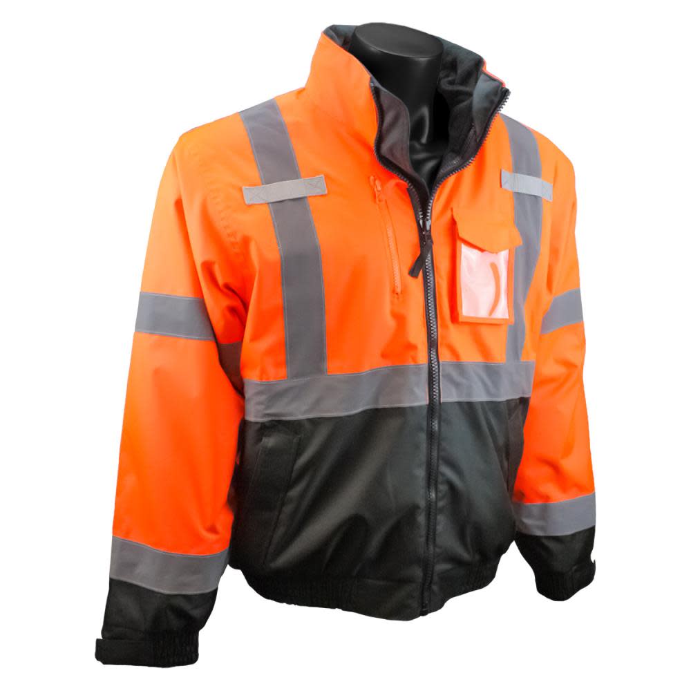Radians Three in One Deluxe High Visibility Bomber Jacket Orange Black Bottom XL - Flockneti
