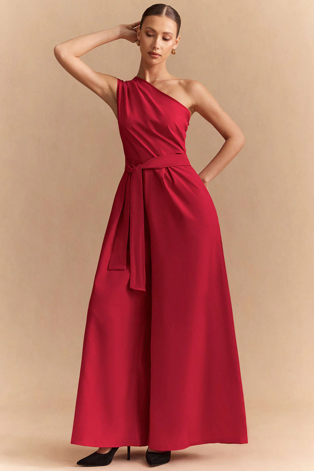 Solid One Shoulder Strappy Sleeveless Jumpsuit - Flockneti