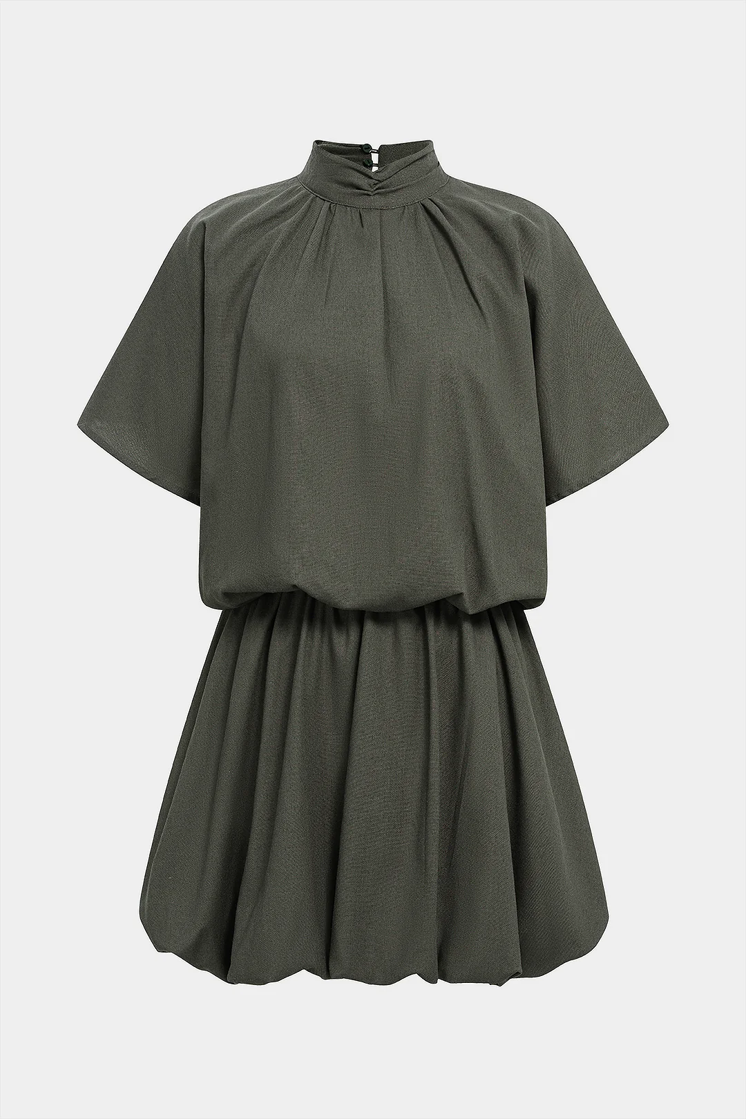 Mock Neck Ruched Short Sleeve Mini Dress - Flockneti