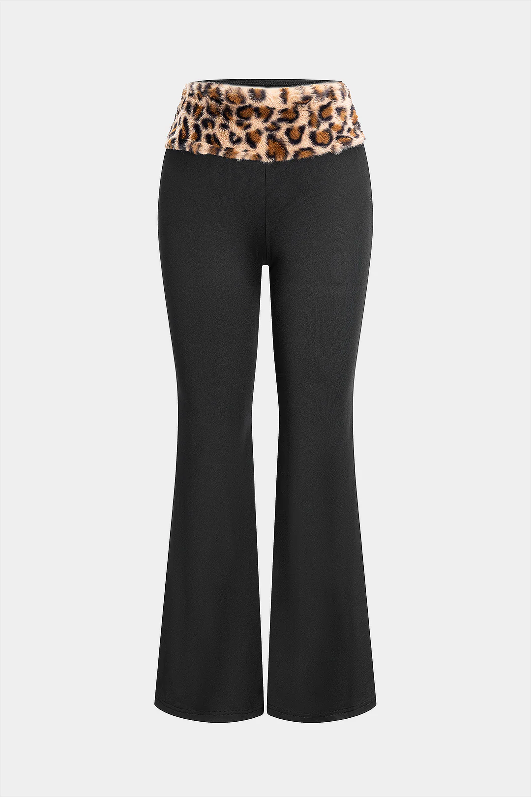 Leopard Print Patchwork Flared Trousers - Flockneti