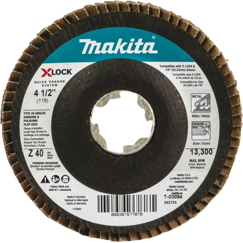 Makita X-LOCK 41/2″ 40 Grit Type 29 Angled Grinding and Polishing Flap Disc for X-LOCK and All 7/8″ Arbor Grinders - Flockneti
