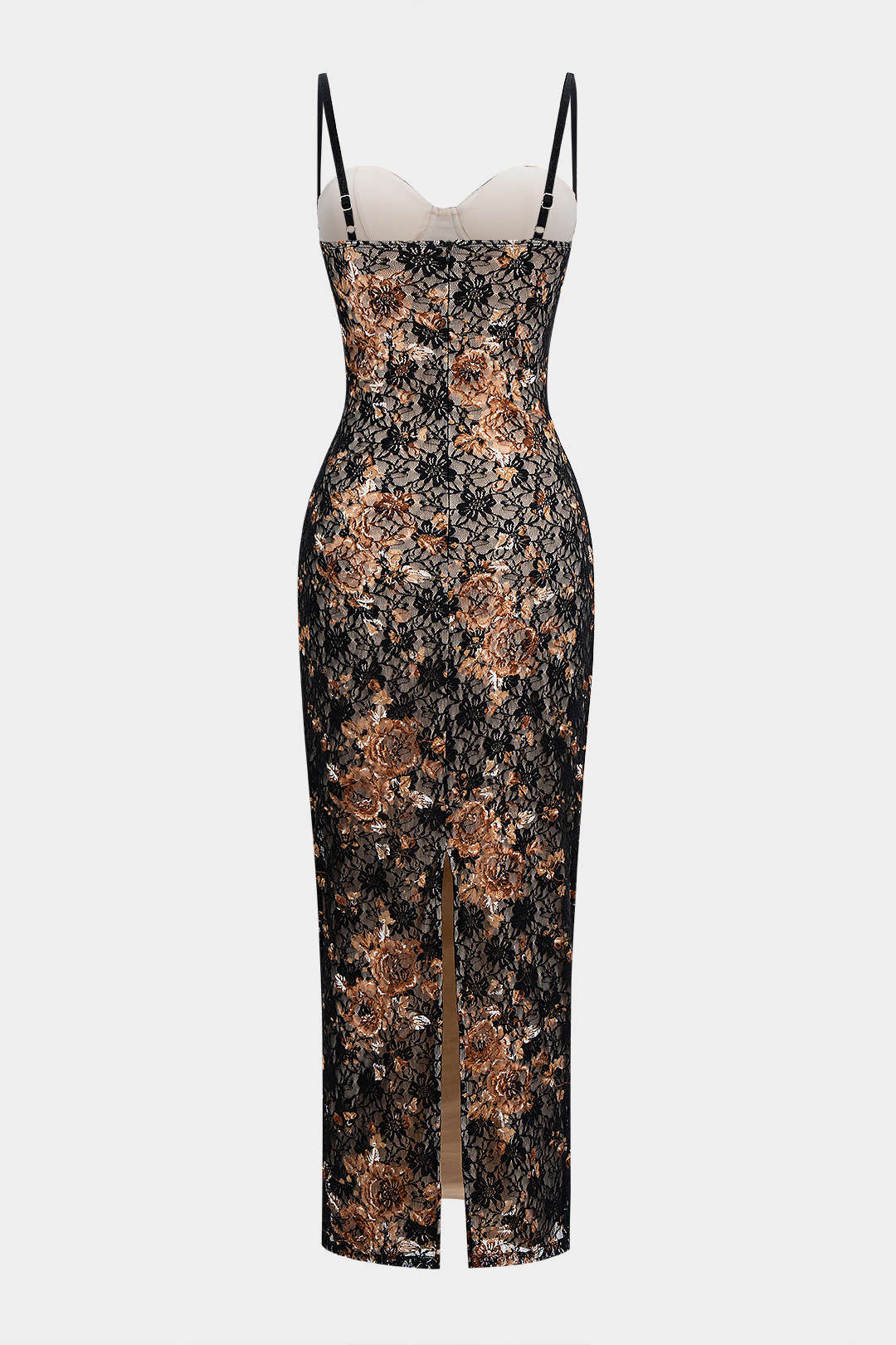 Floral Print Lace Patchwork Slip Underwire Sleeveless Maxi Dress - Flockneti