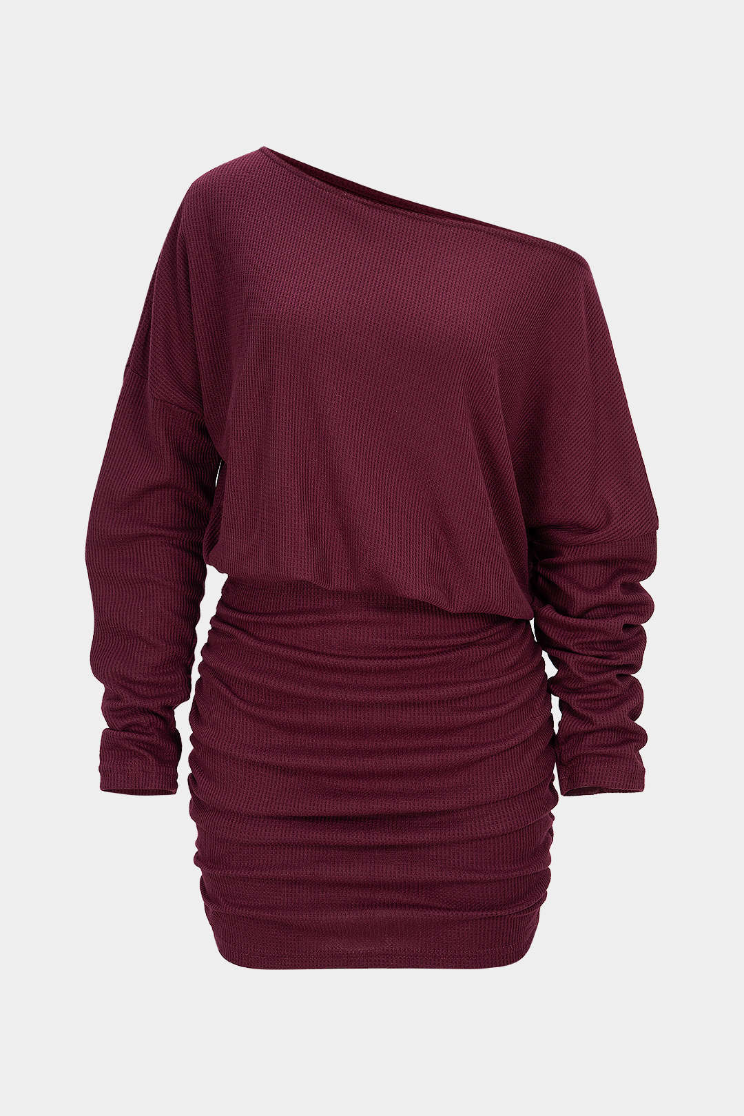 One Shoulder Ruched Long Sleeve Mini Dress - Flockneti
