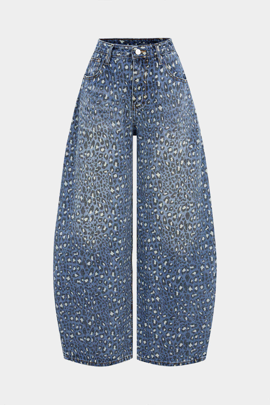 Denim Leopard Print High Waist Wide Leg Jeans - Flockneti