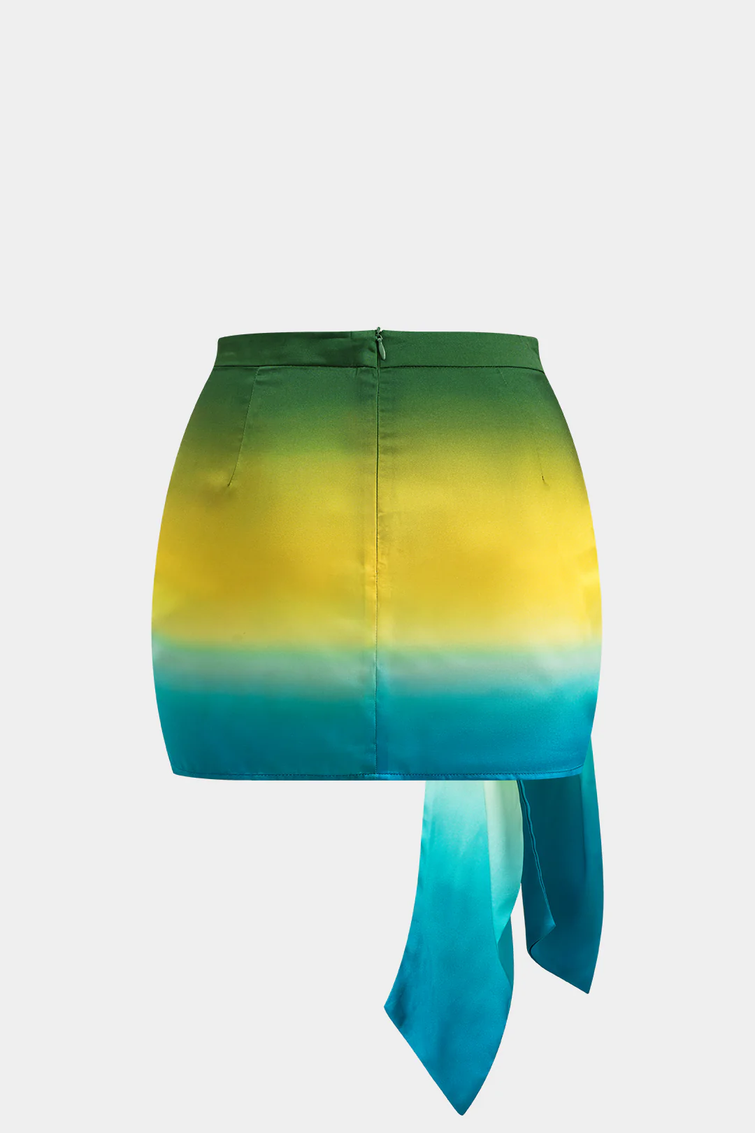 Plus Size Ombre Print Satin Ruched Tie Knot Zipper Skirt - Flockneti