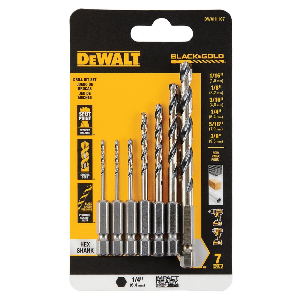 DEWALT BLACK & GOLD Impact Ready Metal Drill Bit Set 7pc - Flockneti
