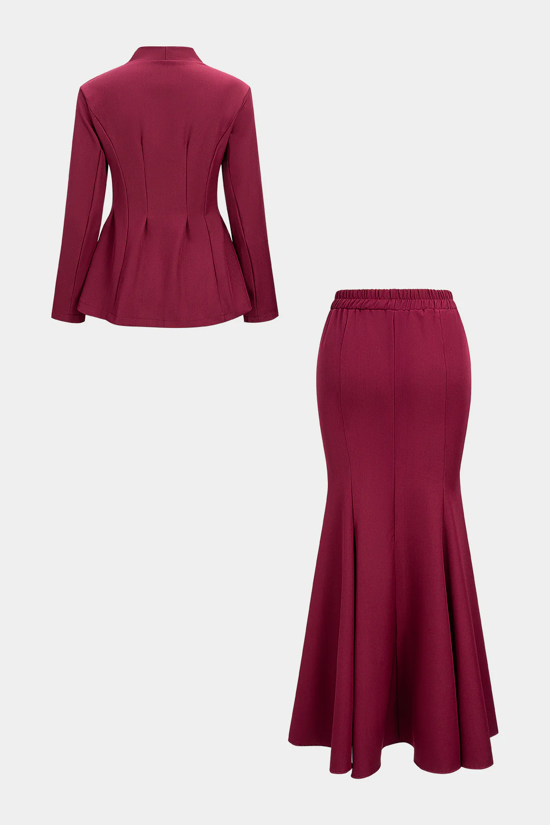 V-Neck Long-Sleeve Top And Shirred Waistband Mermaid Skirt Set - Flockneti