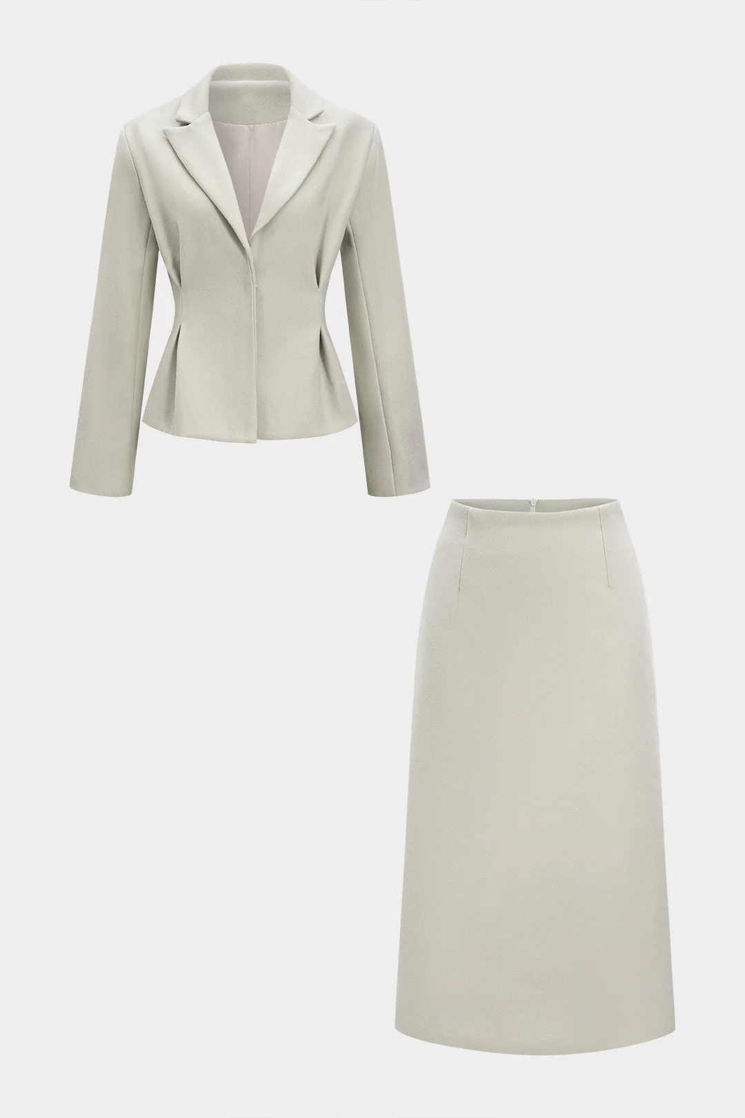 Ruched V-Neck Blazer And Zipper Skirt Set - Flockneti