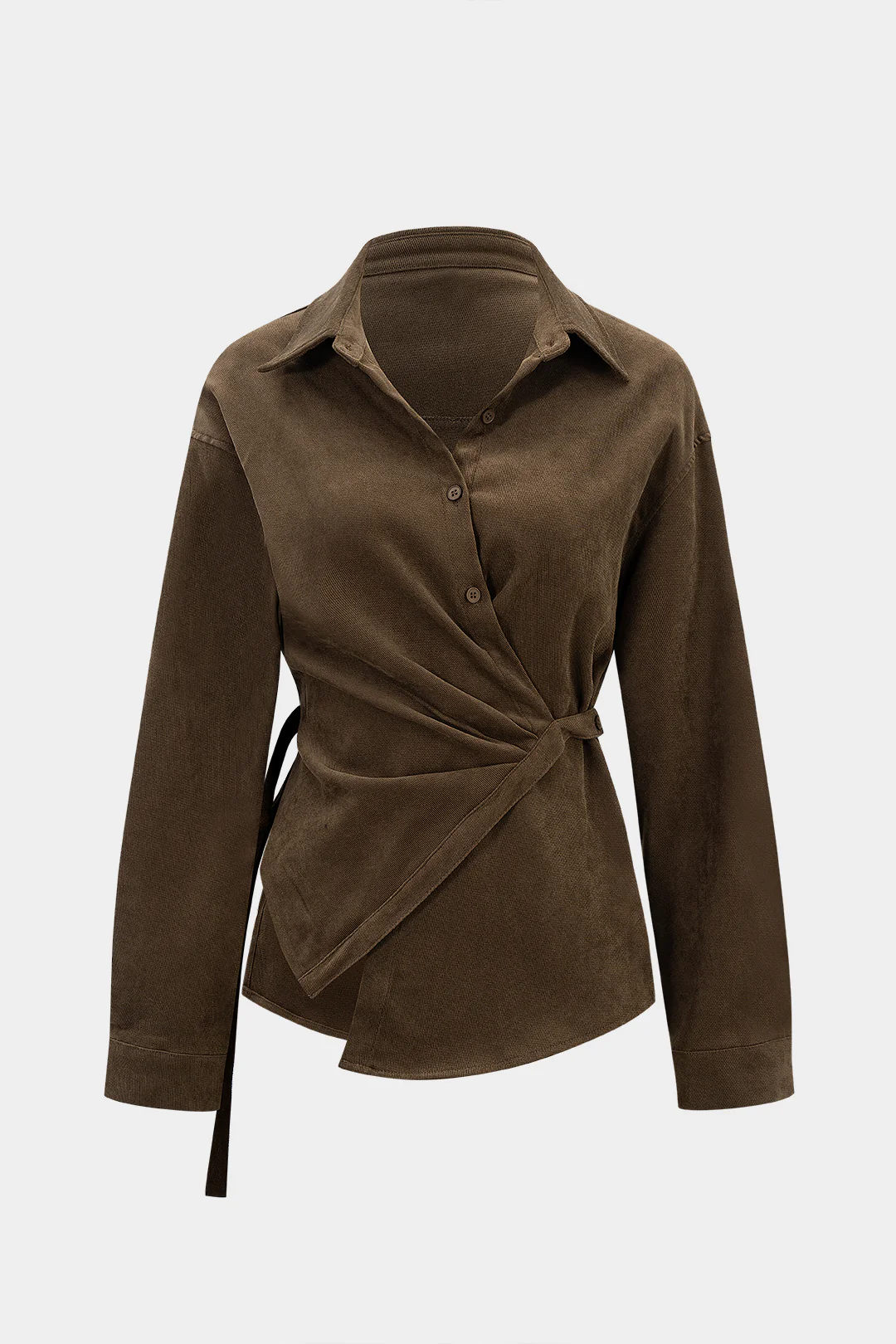 Asymmetrical Tie-Up Long-Sleeve Shirt - Flockneti