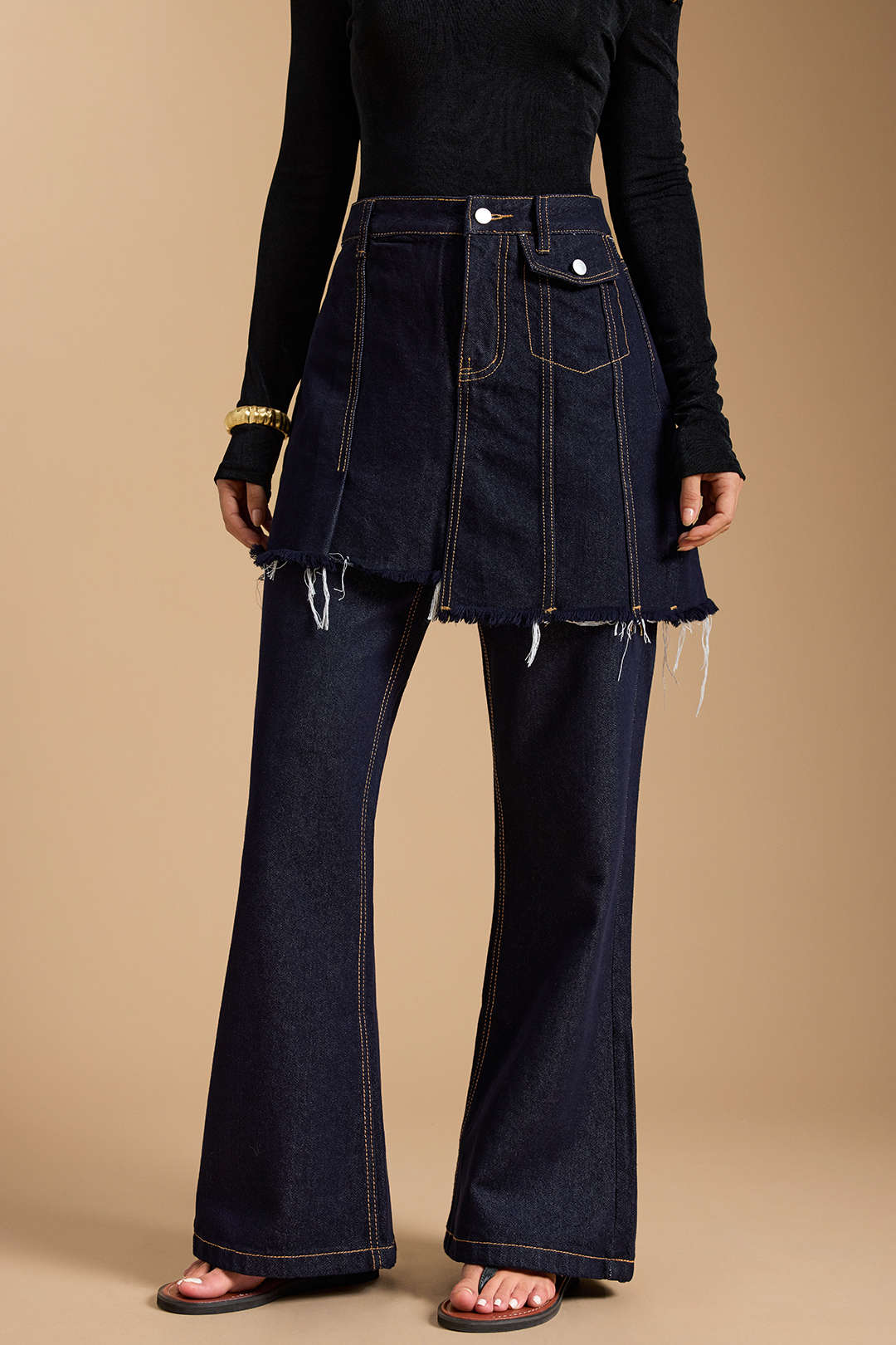 Denim Asymmetrical Frayed Jeans - Flockneti