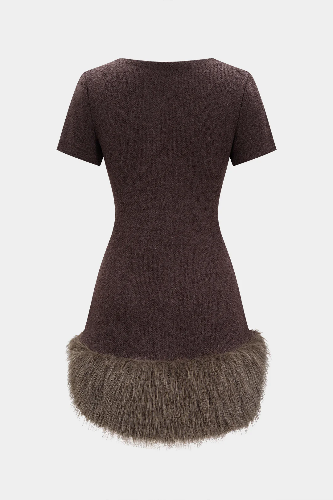 Knit Patchwork Faux Fur Short Sleeve Dress - Flockneti