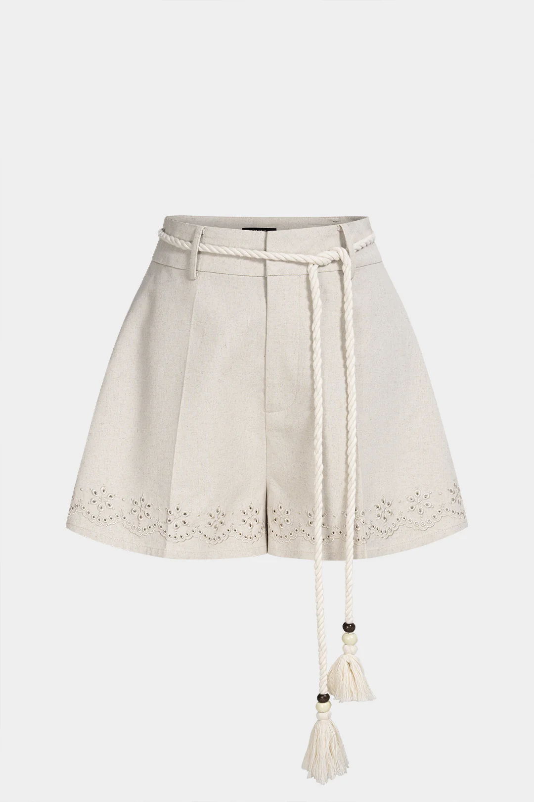 Linen Embroidery Belted Wide Leg Shorts - Flockneti