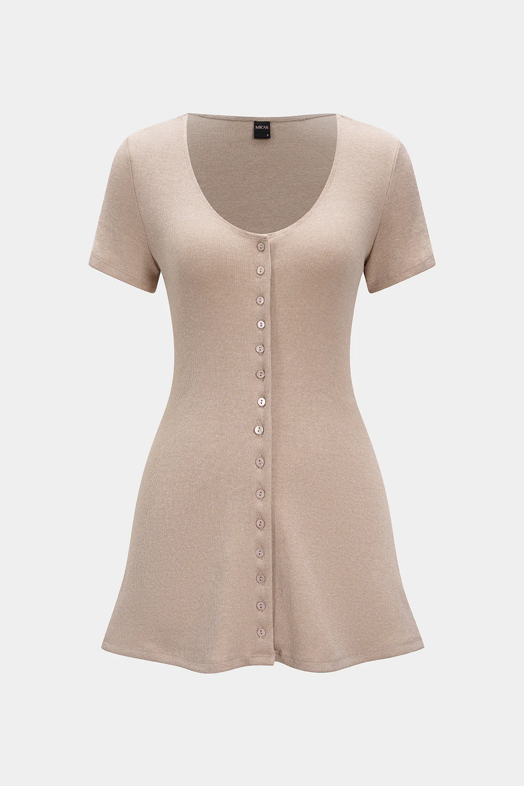 Button V-Neck Short Sleeve Mini Dress - Flockneti