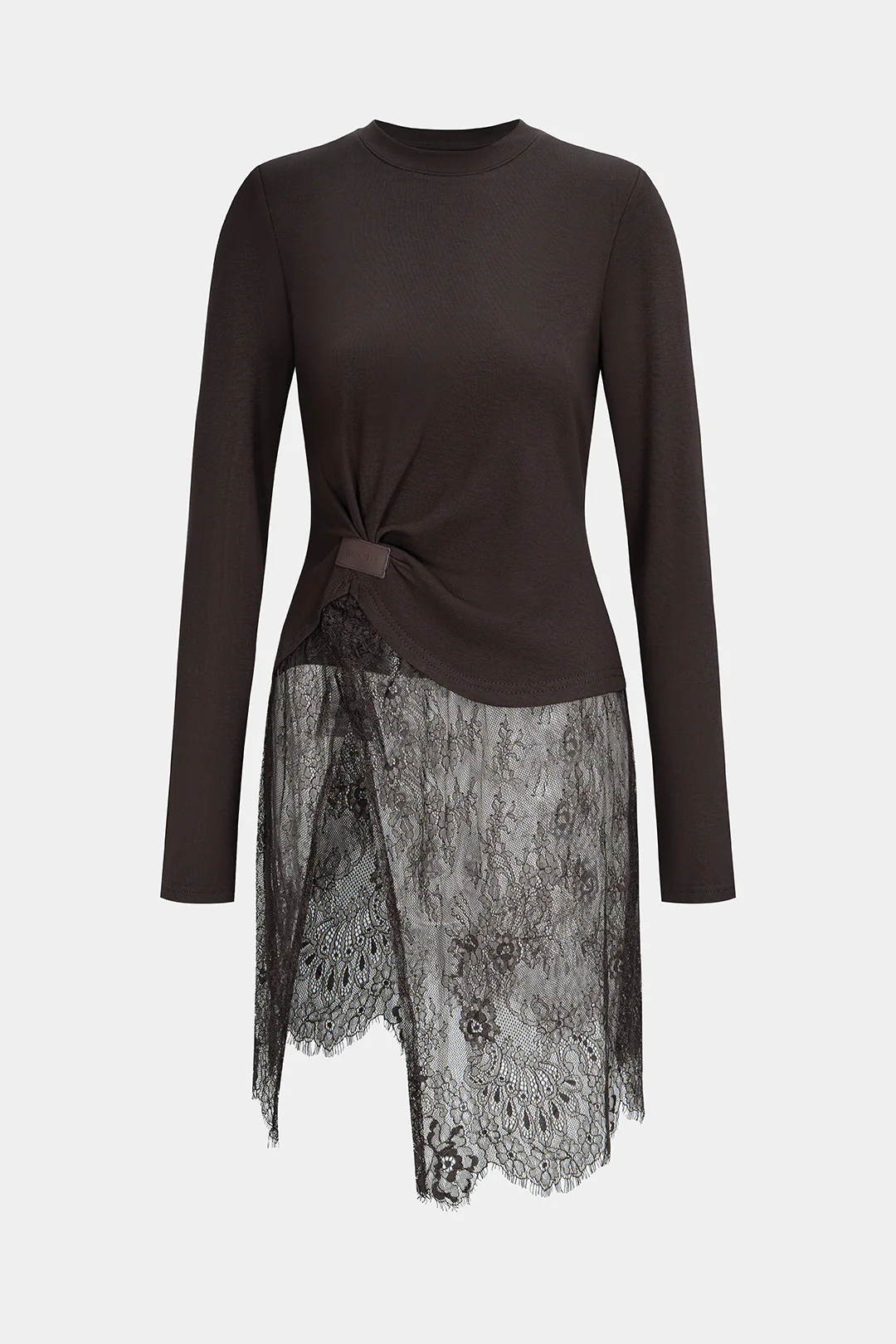 Lace Patchwork Shoulder Pads Long-Sleeve Top - Flockneti