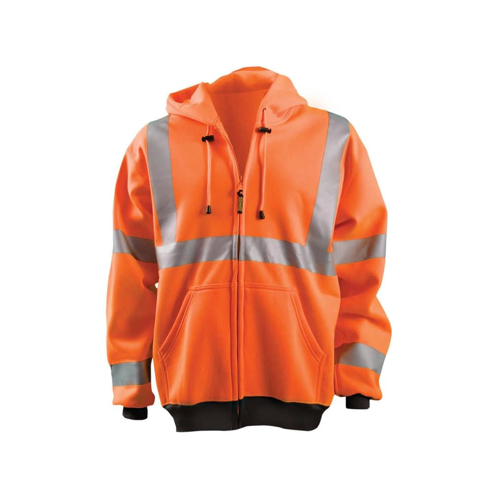 Occunomix Hi-Vis Orange 9oz Class 3 Full Zip Hoodie Sweatshirt XL - Flockneti