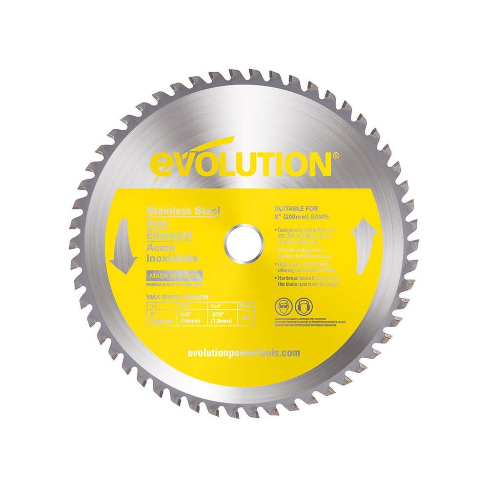 Evolution Power Tools 8″ x 54T Stainless Steel Cutting Circular Saw Blade - Flockneti