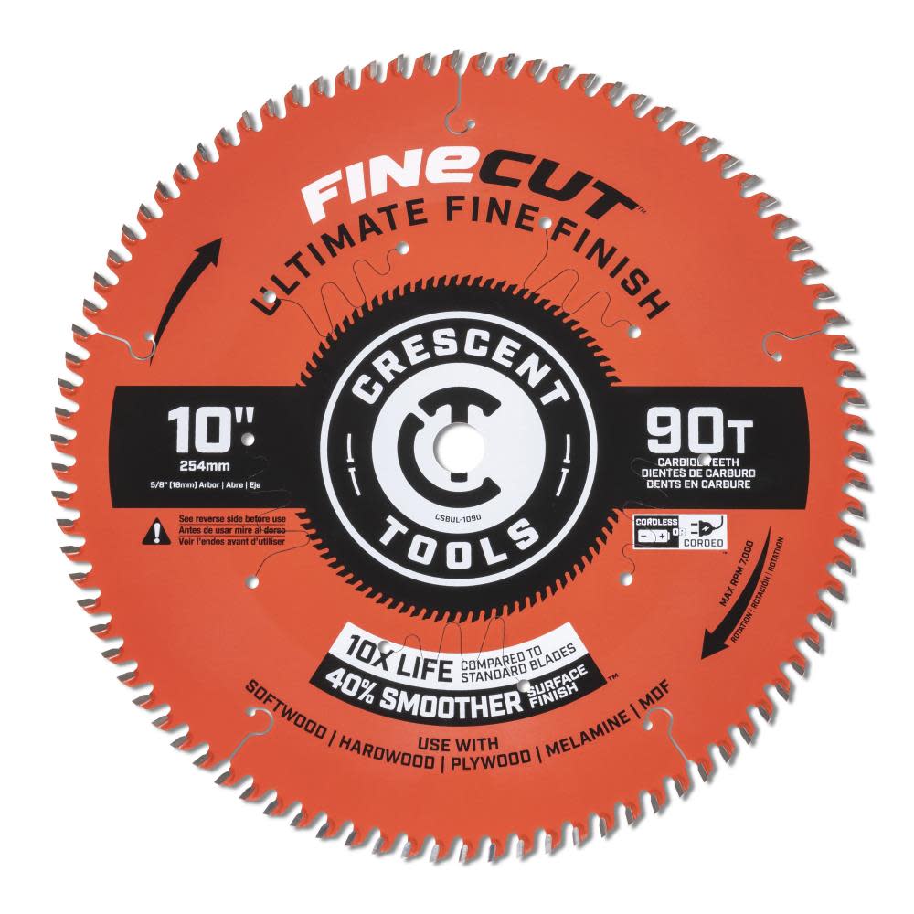 Crescent Circular Saw Blade 10″ x 90 Tooth Fine Cut Ultimate Fine Finishing - Flockneti
