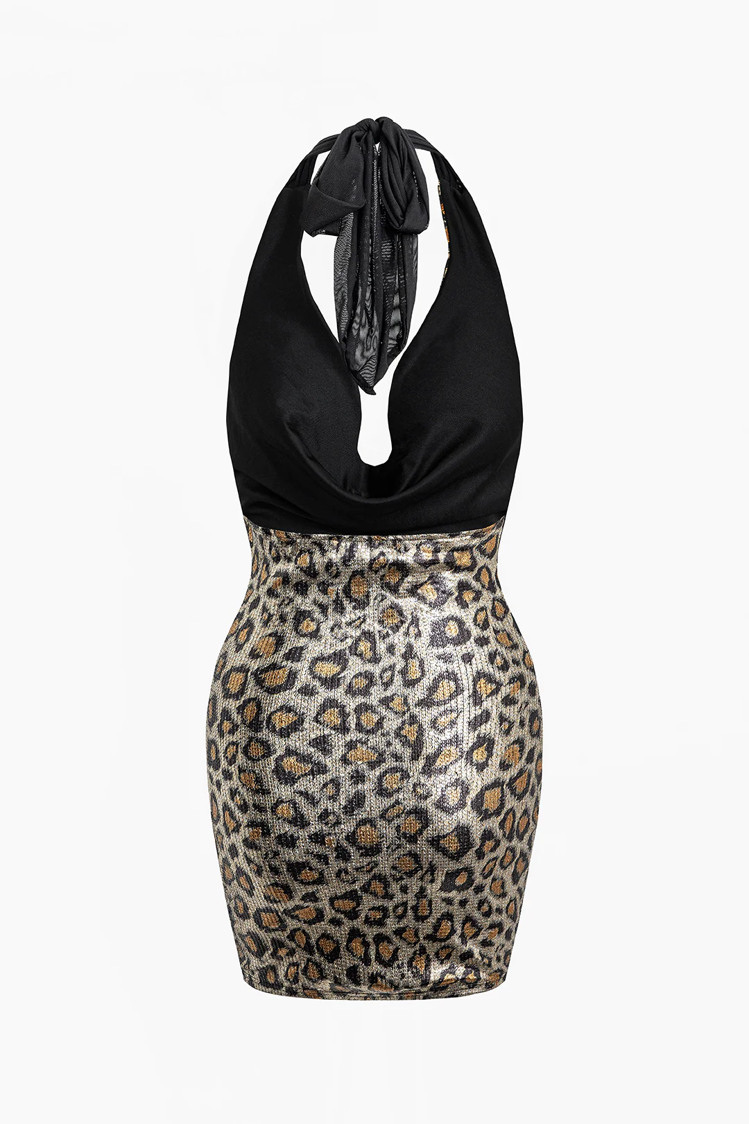 Leopard Print Halter Neck Backless Sleeveless Mini Dress - Flockneti