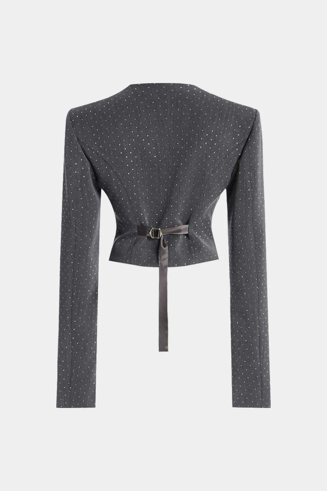 Diamond Print Zipper Belted Long-Sleeve Top - Flockneti