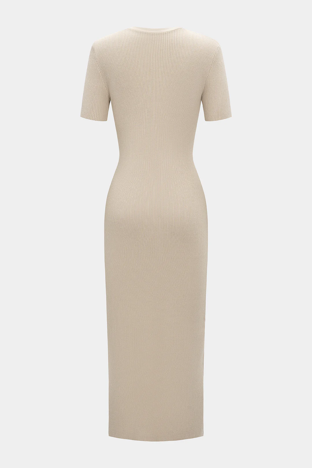 Knit Button V-Neck Short Sleeve Dress - Flockneti