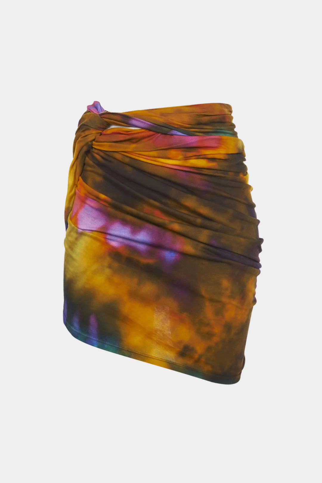 Tie Dye Ombre Print Ruched Twist Knot Skirt - Flockneti