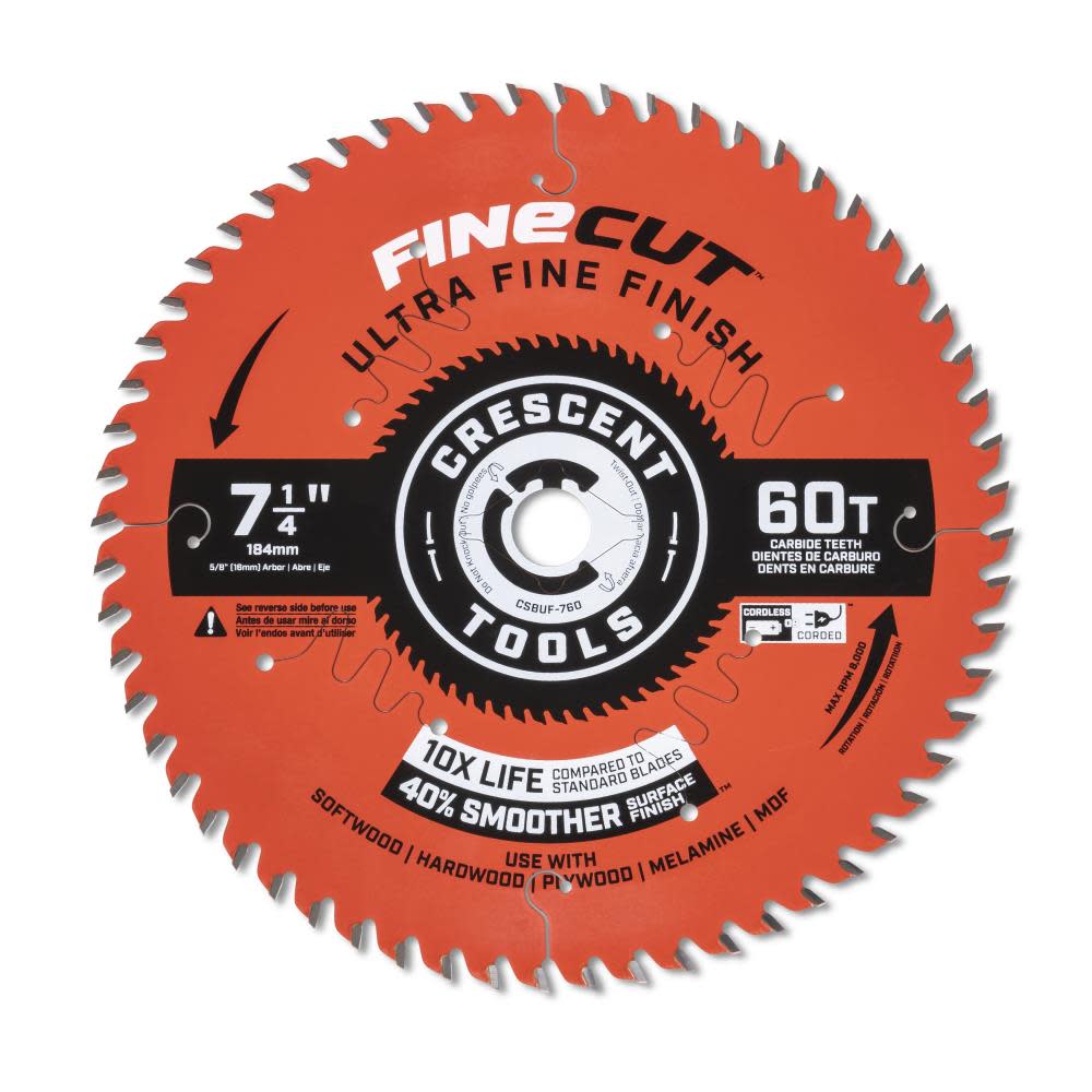 Crescent Circular Saw Blade 7 1/4″ x 60 Tooth Fine Cut Ultra Fine Finishing - Flockneti