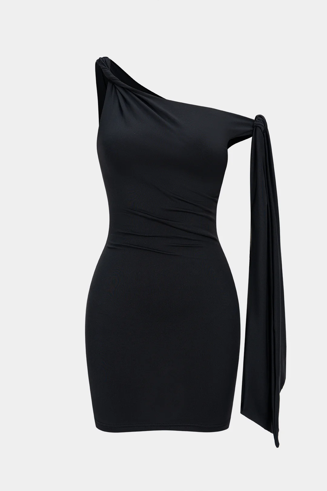 One Shoulder Asymmetric Twist Knot Sleeveless Mini Dress - Flockneti
