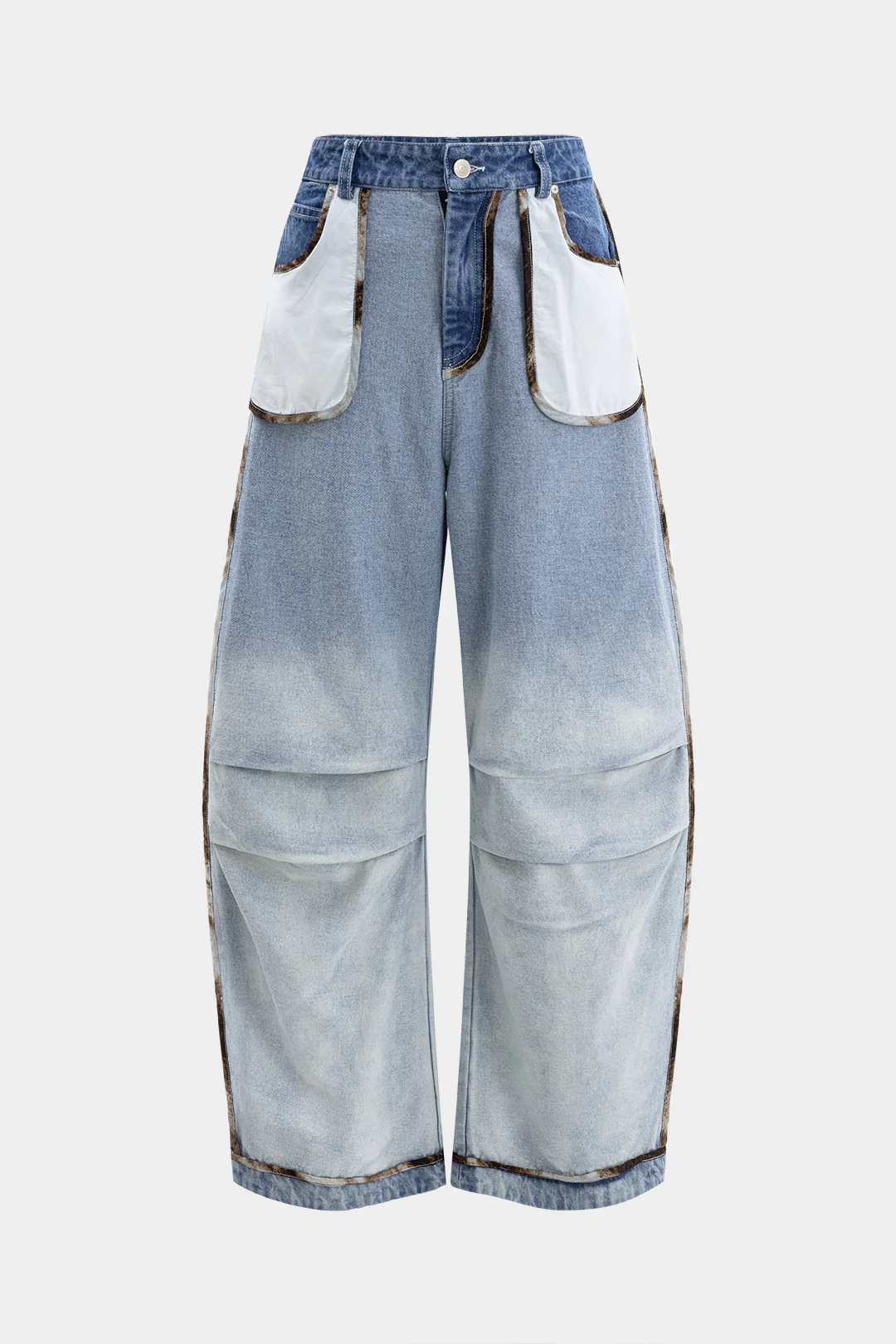 Denim Ruched Pocket Wide Leg Barrel Jeans - Flockneti