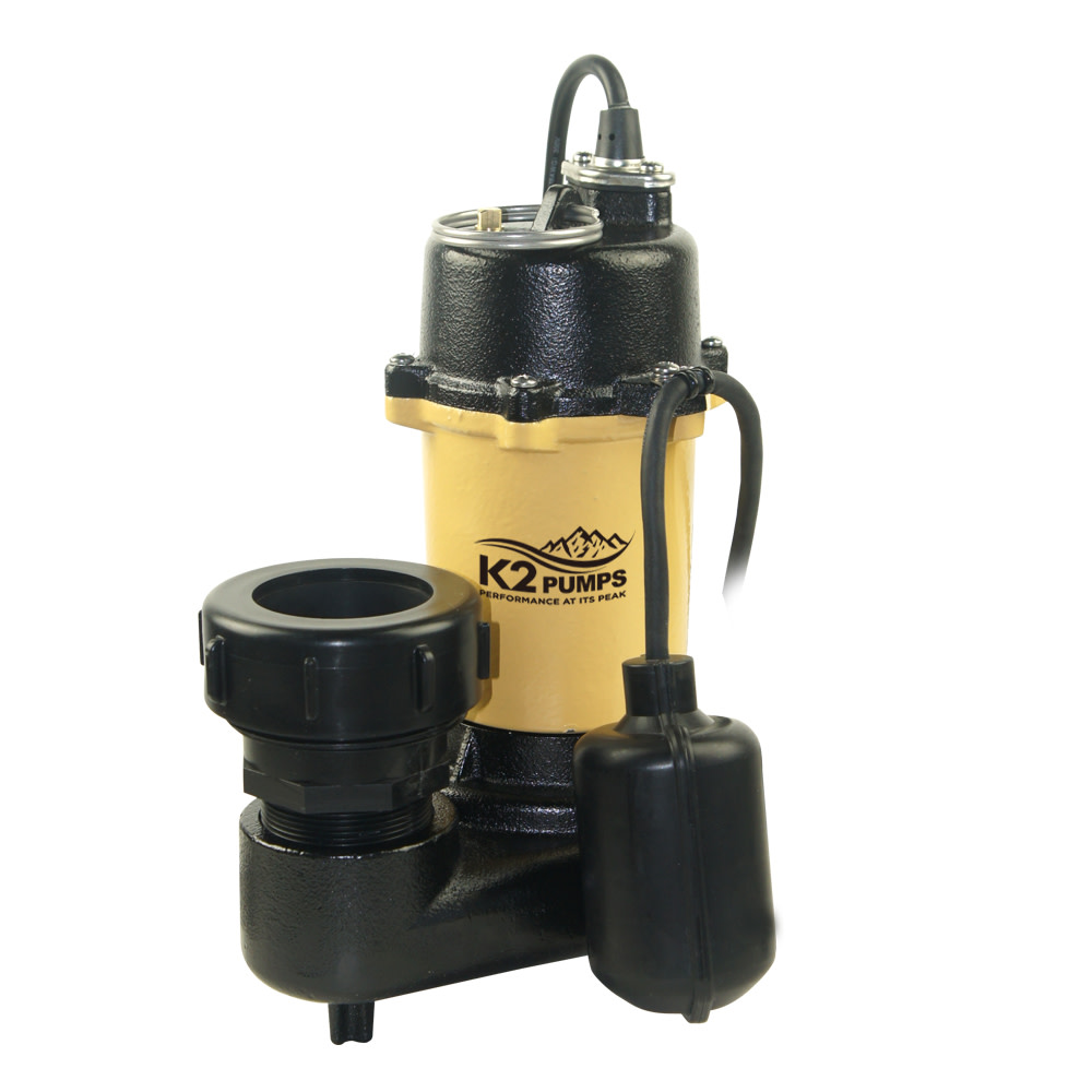 K2 Pumps Effluent Pump 3/4 HP Cast Iron with Piggyback Tethered Switch - Flockneti