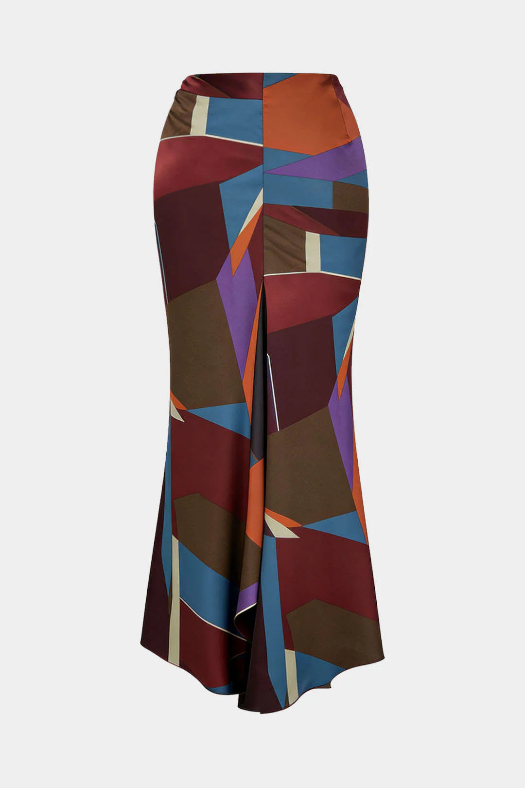 Satin Plaid Contrast Print Metallic Decor Ruched Skirt - Flockneti