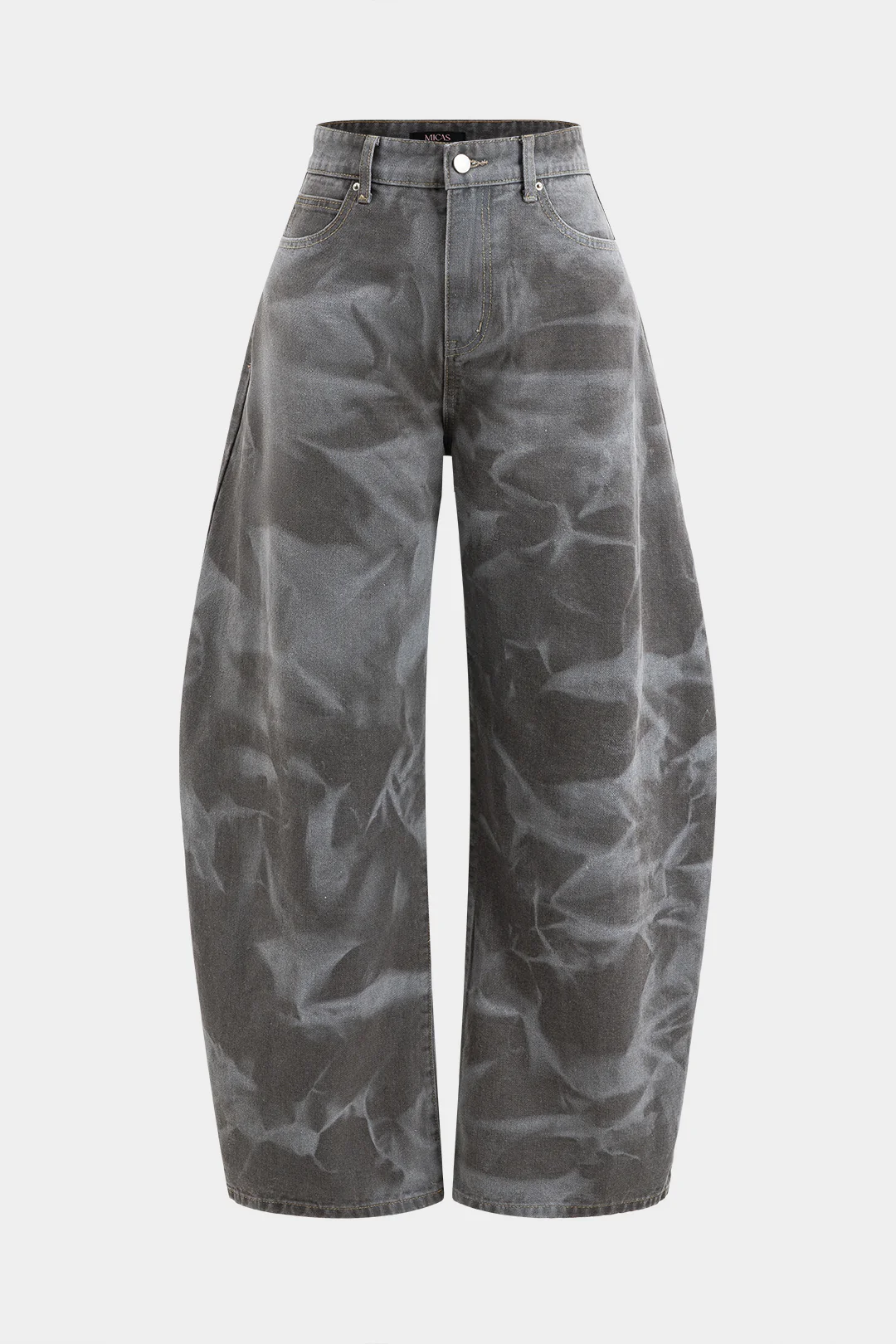 Abstract Print Denim Barrel Jeans - Flockneti