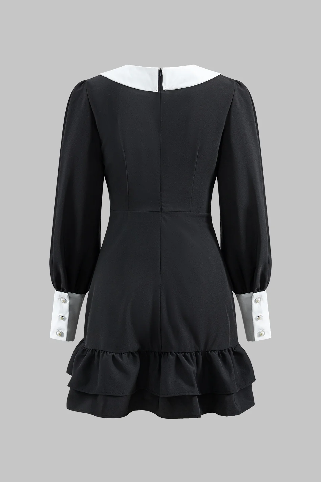 Contrast V-Neck Ruffle Hem Lantern Sleeve Mini Dress - Flockneti
