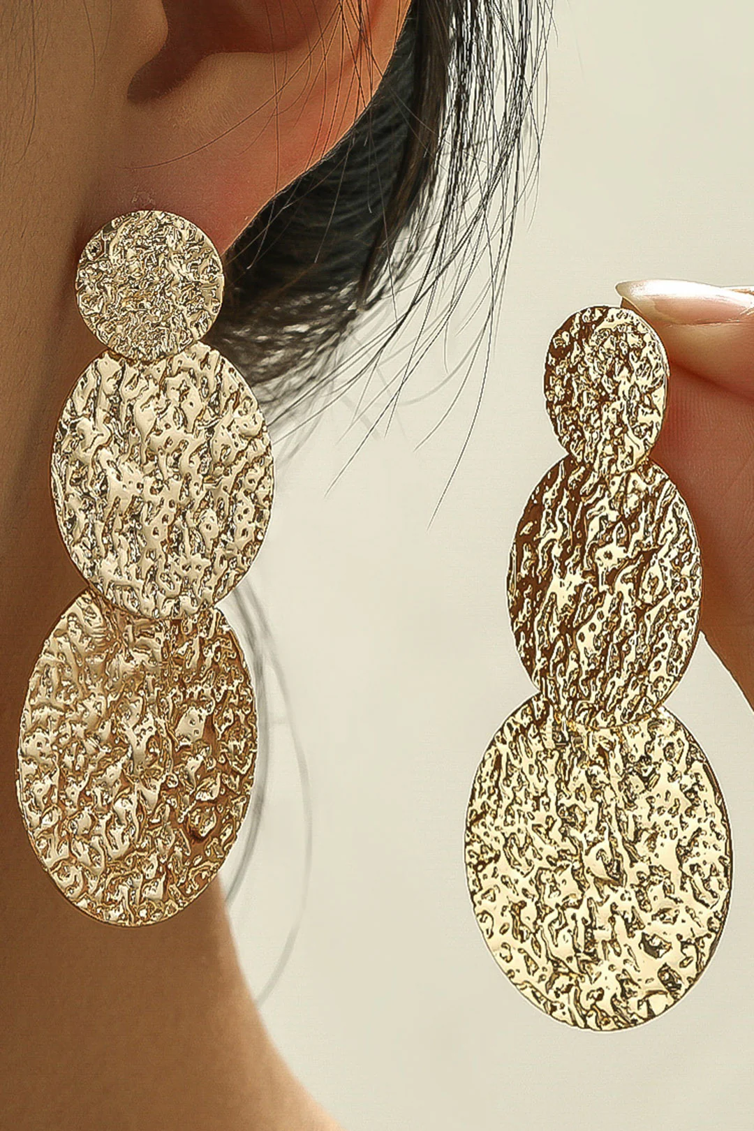 Gold Textured Geometry Earrings - Flockneti