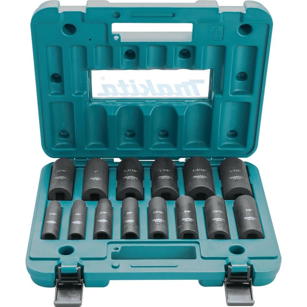 Makita 14pc. 1/2in. 6-Point Fractional Deep Impact Socket Set - Flockneti