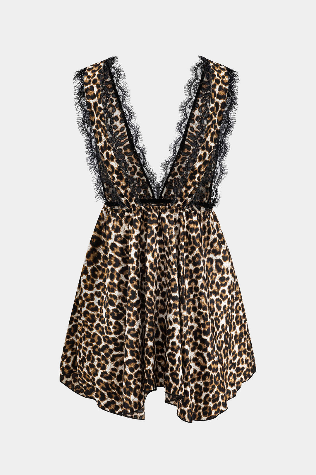 Lace Patchwork Leopard Print Night Dress - Flockneti