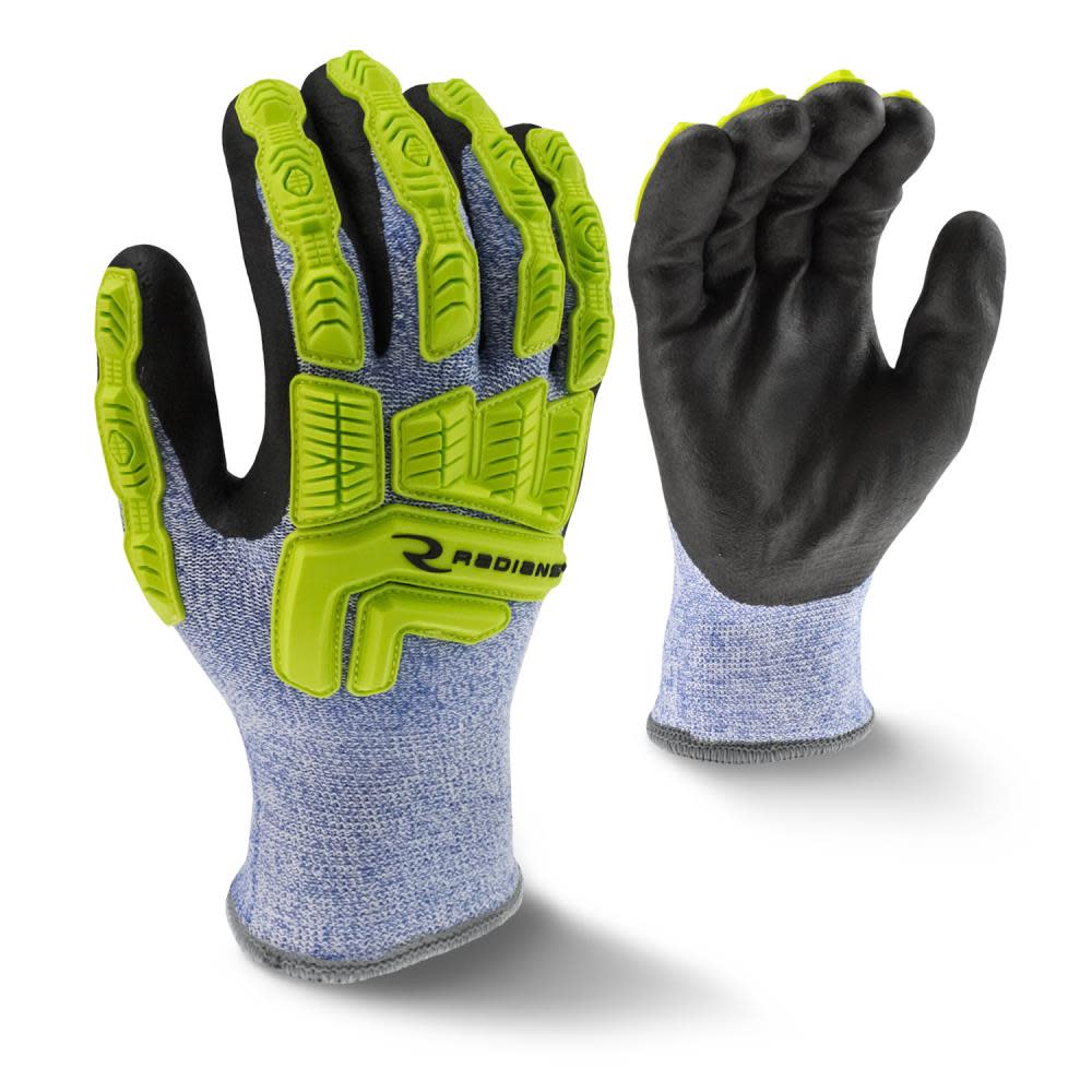 Radians Knuckle GuardGloves Cold Weather Cut Protection Level A4 Black /Hi Viz Green XL - Flockneti