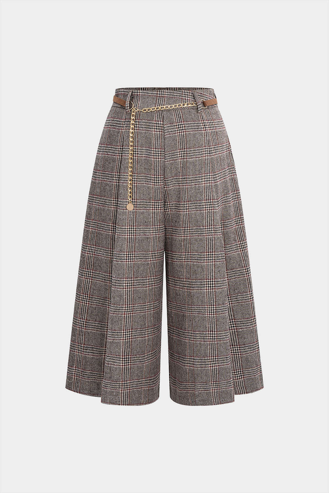 Houndstooth Print High Waist Trousers - Flockneti