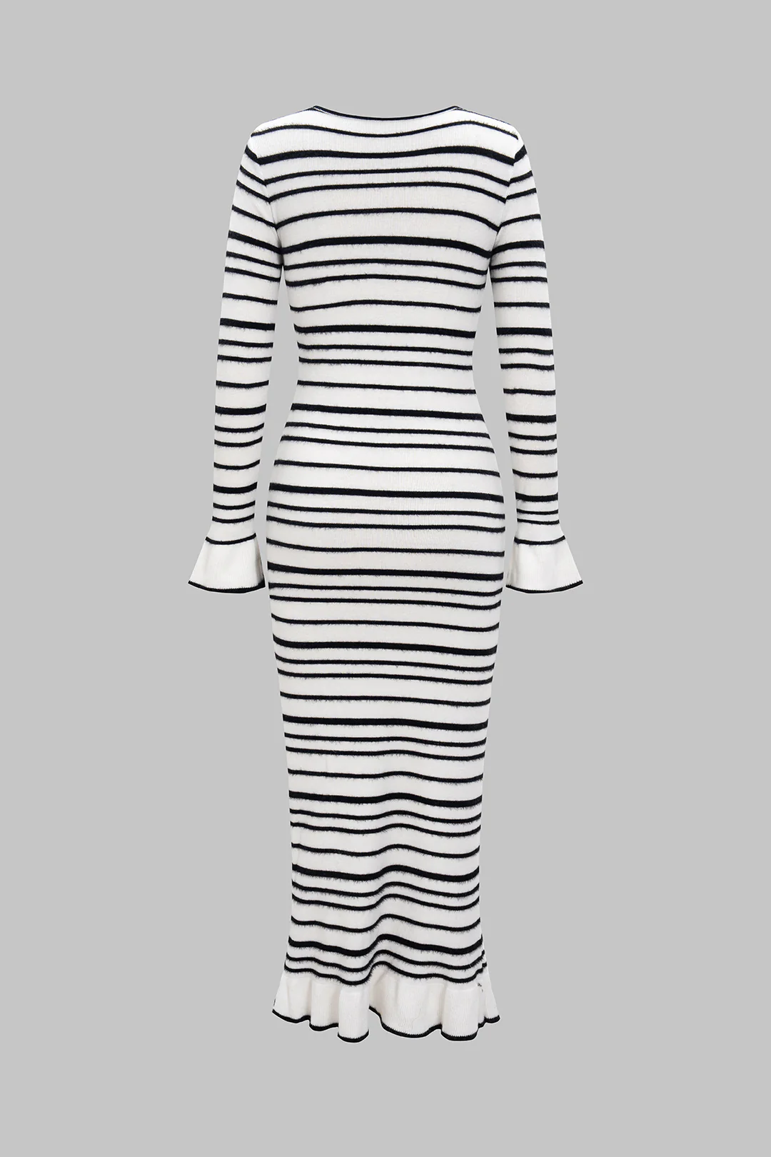 Knit Contrast Strappy Bell Long Sleeve Dress - Flockneti