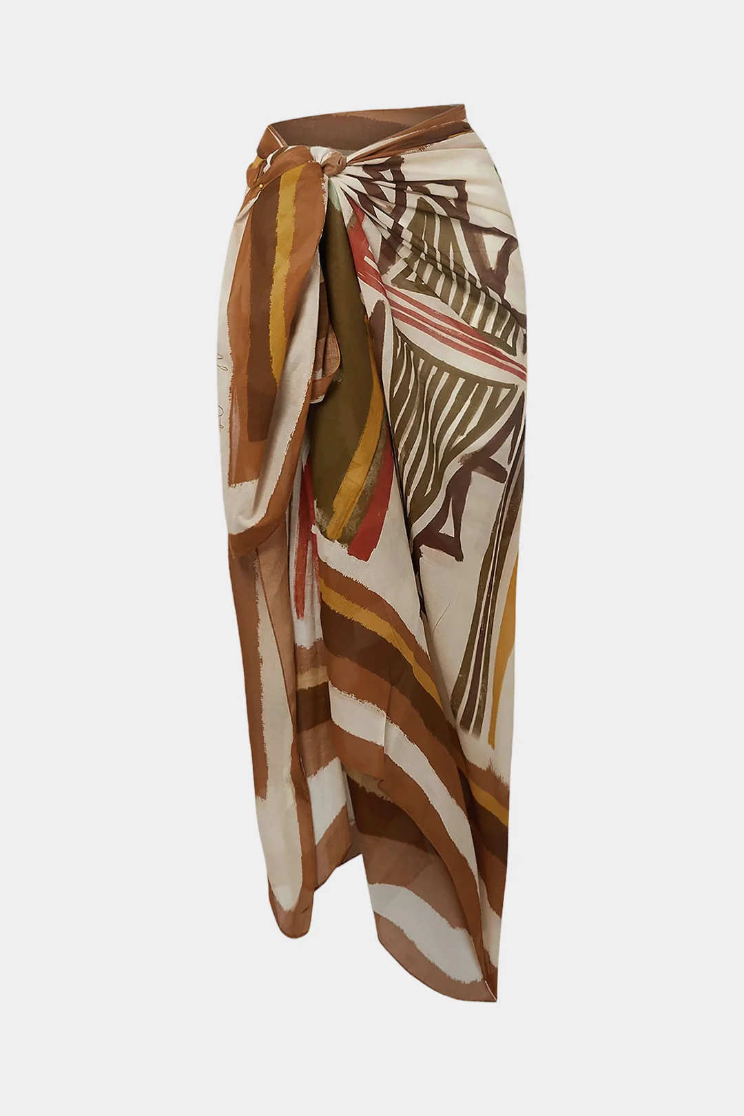 Abstract Contrast Print Tie Front Midi Skirt - Flockneti